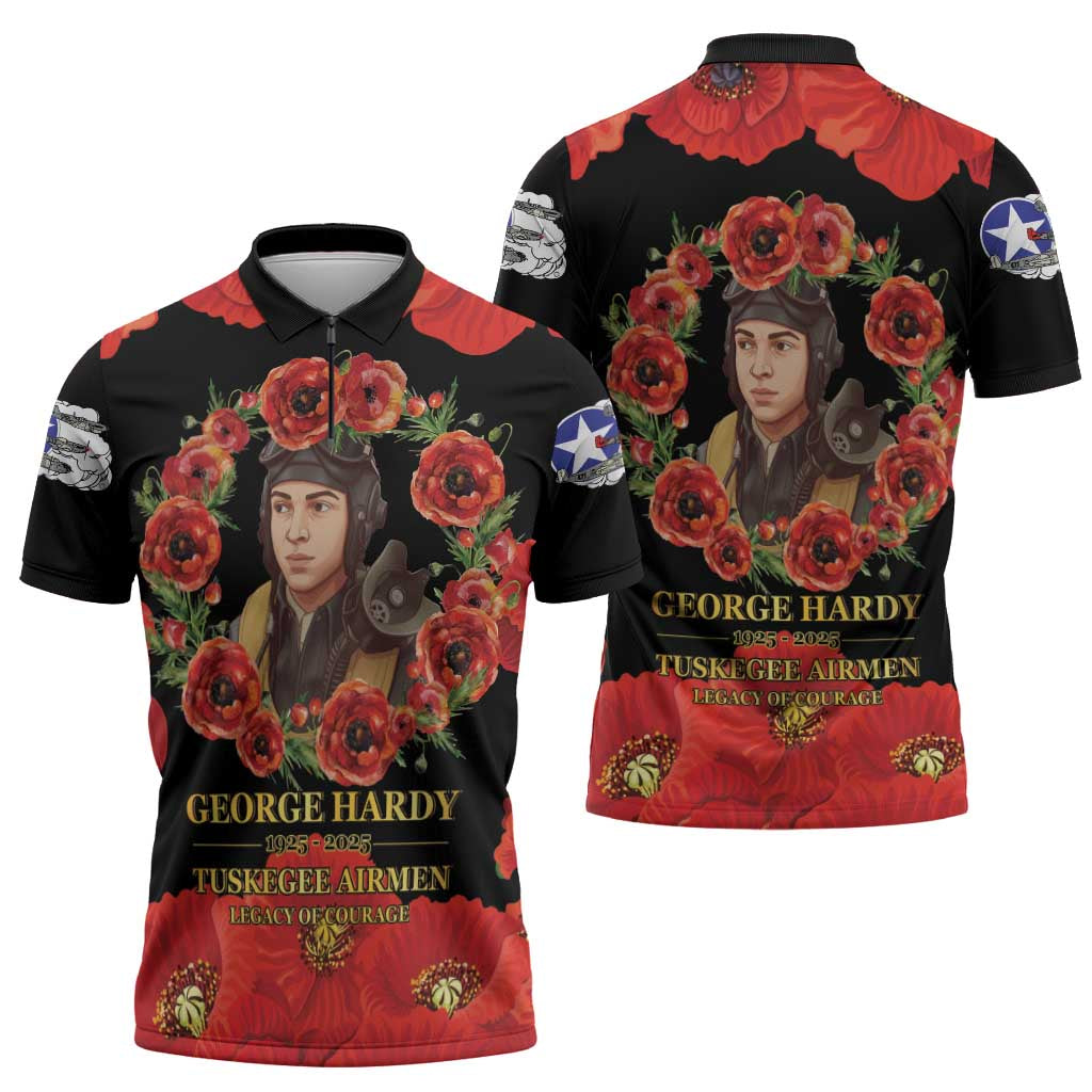 George Hardy Tuskegee Memorial Zipper Polo Shirt Red Tail Pilots Legacy of Courage - Wonder Print Shop
