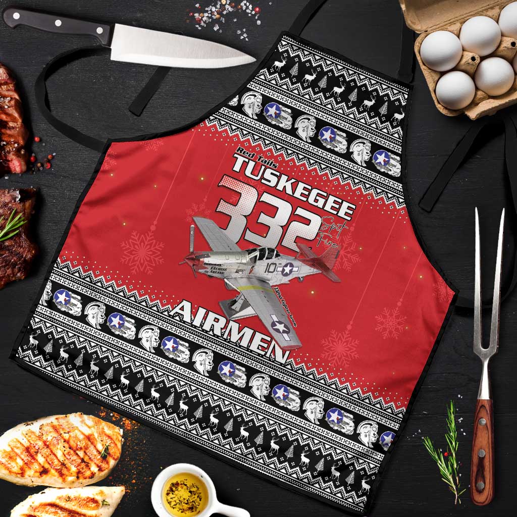 Tuskegee Red Tails Airmen Christmas Apron P-51 Mustang 332nd Fighter Group - Wonder Print Shop