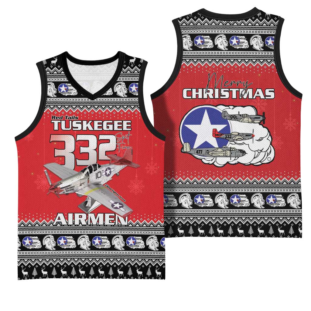 Tuskegee Red Tails Airmen Christmas Basketball Jersey P-51 Mustang 332nd Fighter Group - Wonder Print Shop