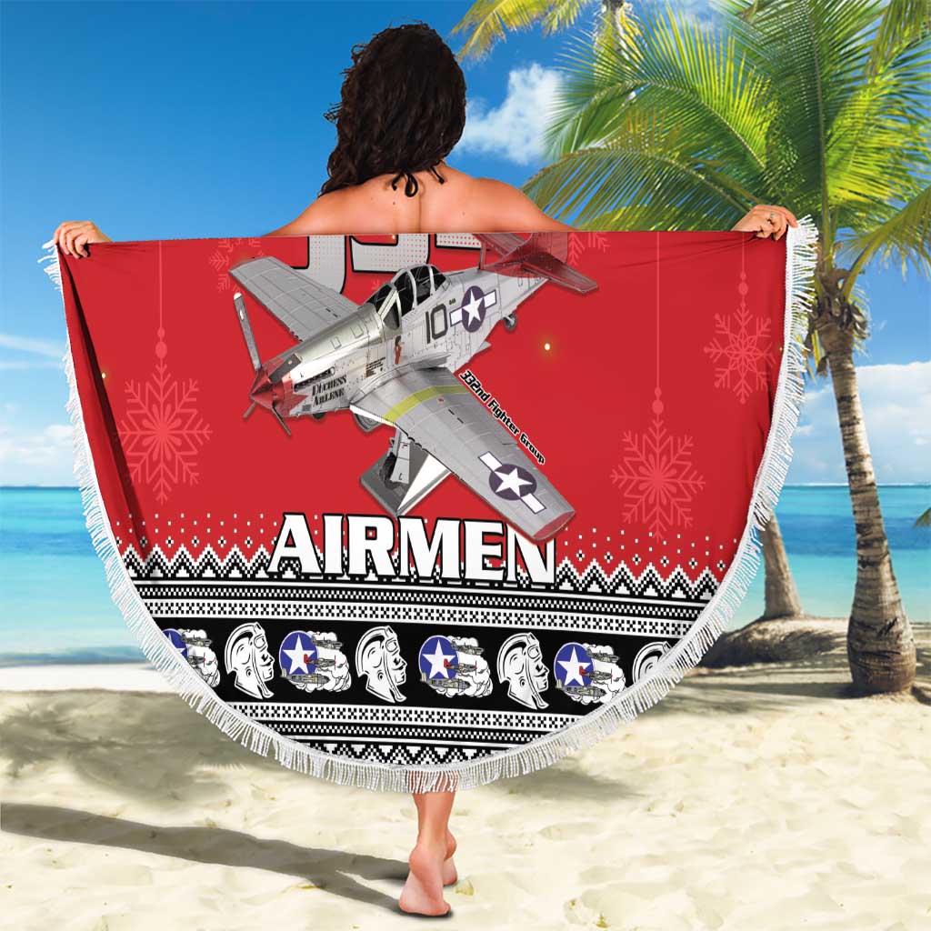 Tuskegee Red Tails Airmen Christmas Beach Blanket P-51 Mustang 332nd Fighter Group - Wonder Print Shop