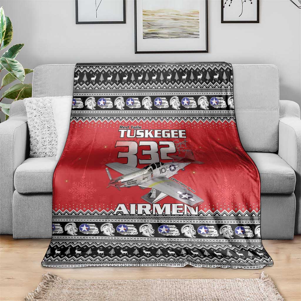 Tuskegee Red Tails Airmen Christmas Blanket P-51 Mustang 332nd Fighter Group - Wonder Print Shop
