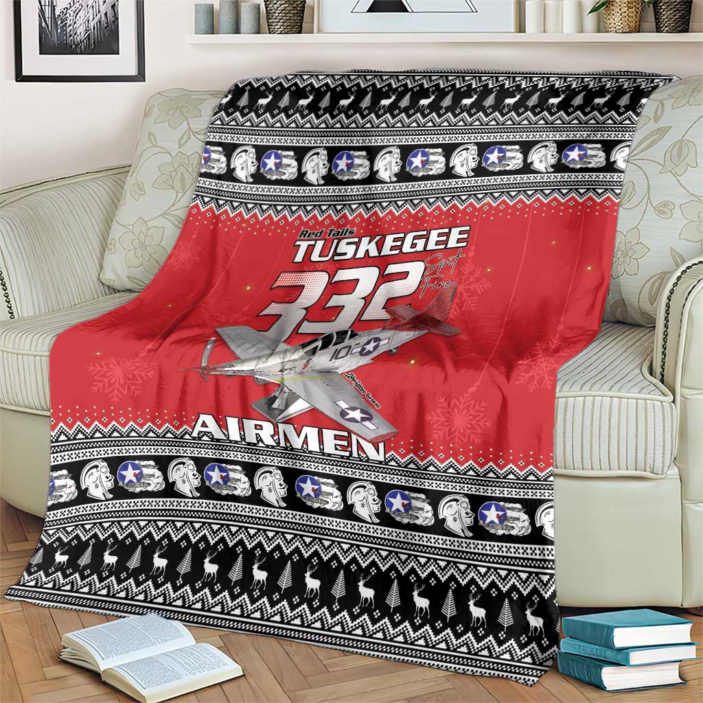 Tuskegee Red Tails Airmen Christmas Blanket P-51 Mustang 332nd Fighter Group - Wonder Print Shop