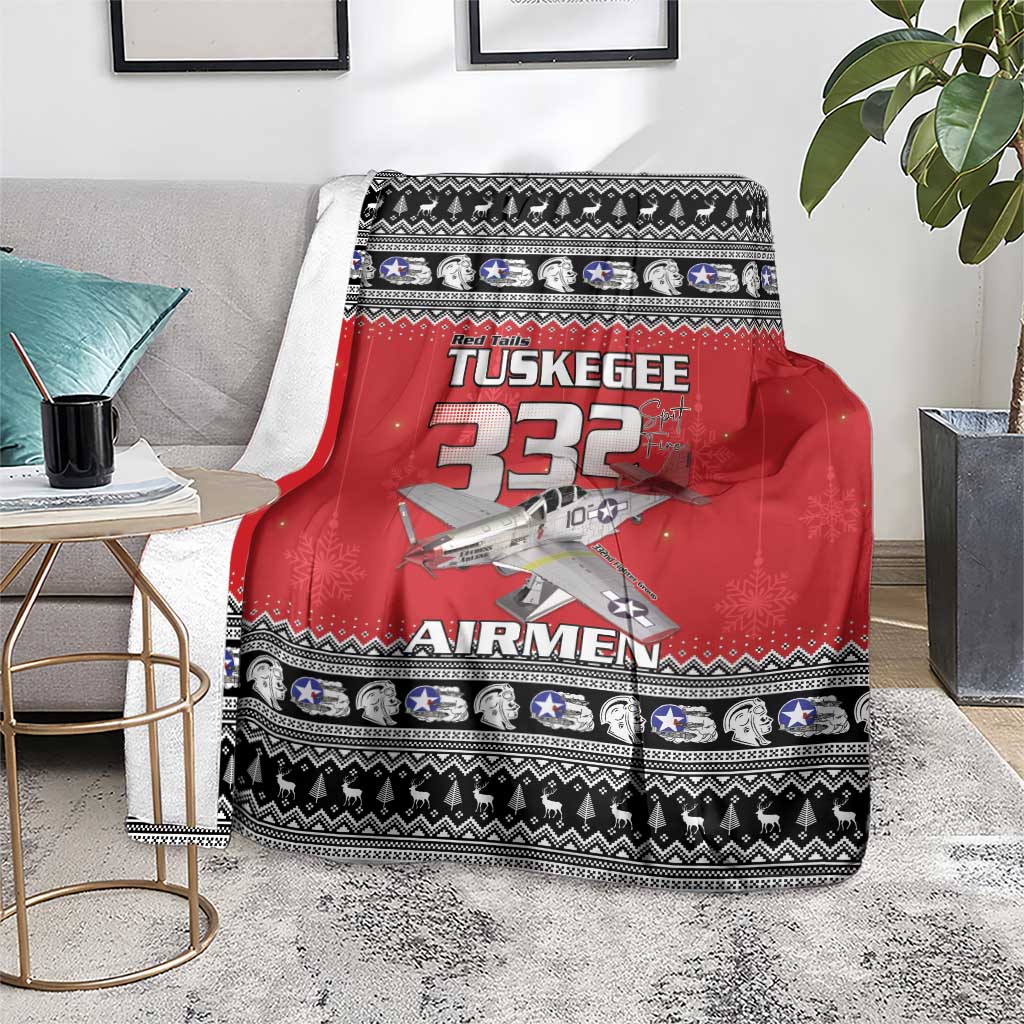 Tuskegee Red Tails Airmen Christmas Blanket P-51 Mustang 332nd Fighter Group - Wonder Print Shop