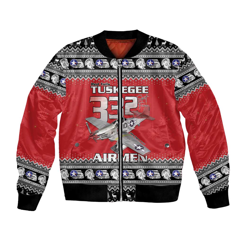 Tuskegee Red Tails Airmen Christmas Bomber Jacket P-51 Mustang 332nd Fighter Group - Wonder Print Shop