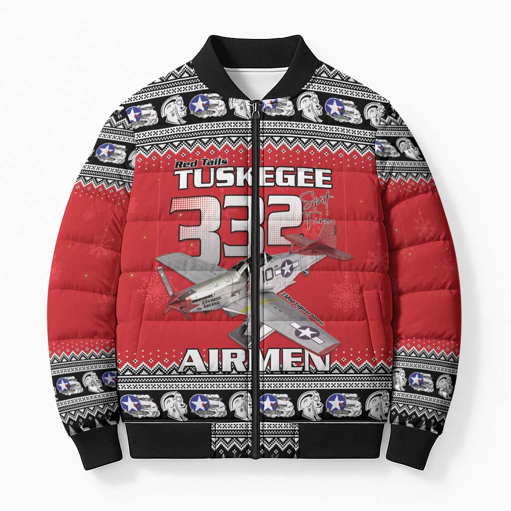 Tuskegee Red Tails Airmen Christmas Bomber Puffer Jacket P-51 Mustang 332nd Fighter Group - Wonder Print Shop