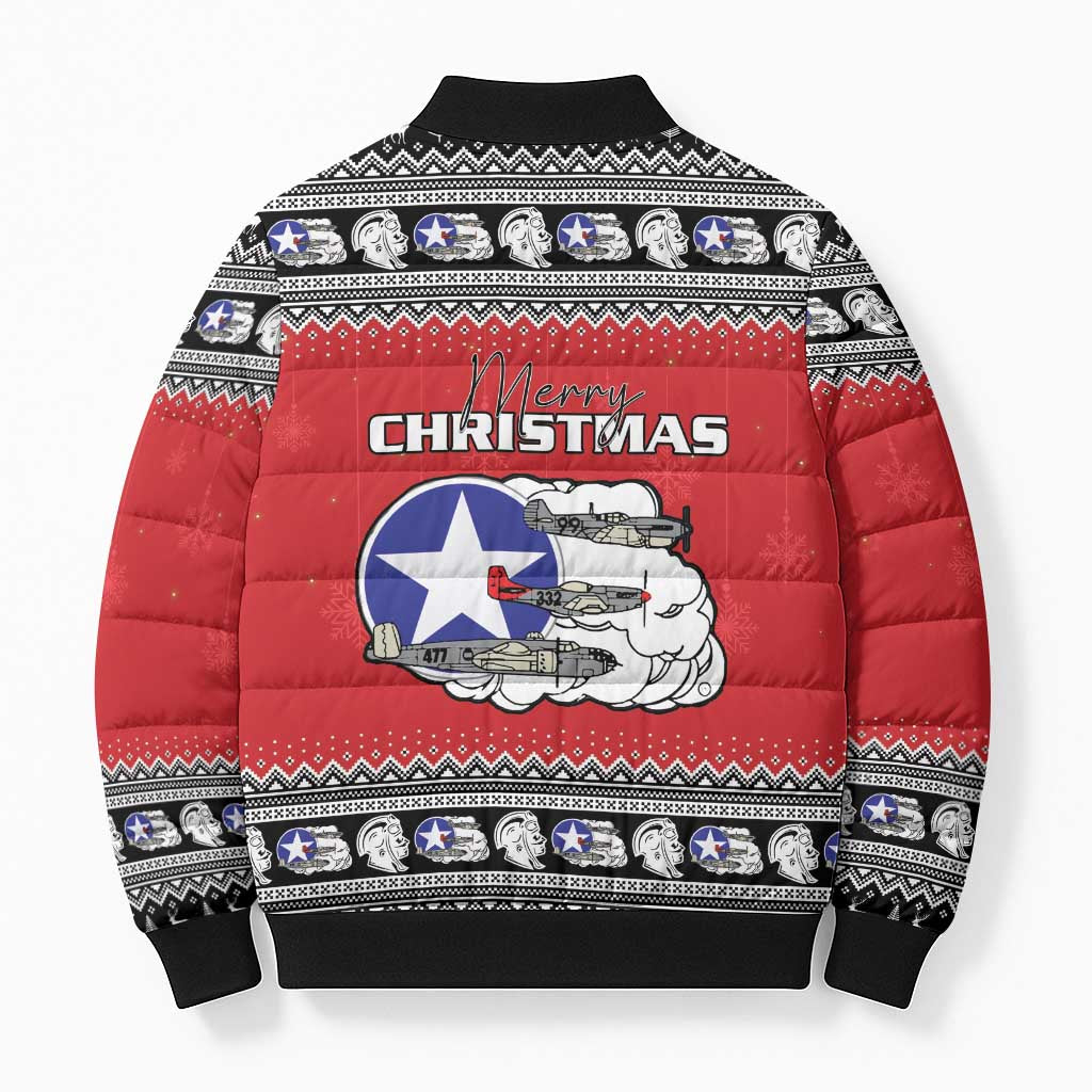 Tuskegee Red Tails Airmen Christmas Bomber Puffer Jacket P-51 Mustang 332nd Fighter Group - Wonder Print Shop