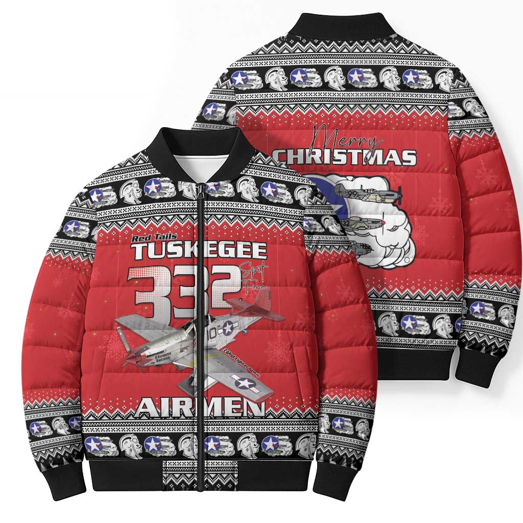 Tuskegee Red Tails Airmen Christmas Bomber Puffer Jacket P-51 Mustang 332nd Fighter Group - Wonder Print Shop