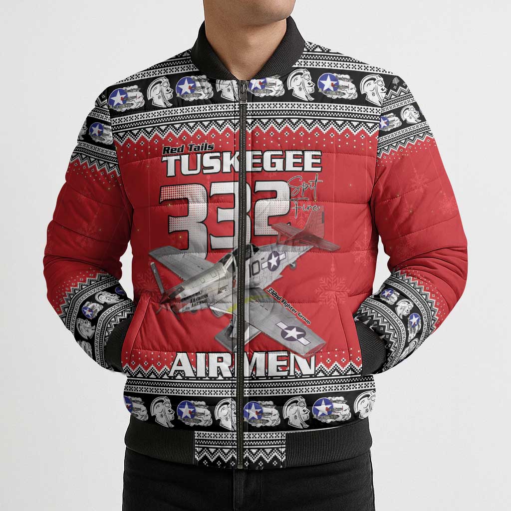 Tuskegee Red Tails Airmen Christmas Bomber Puffer Jacket P-51 Mustang 332nd Fighter Group - Wonder Print Shop