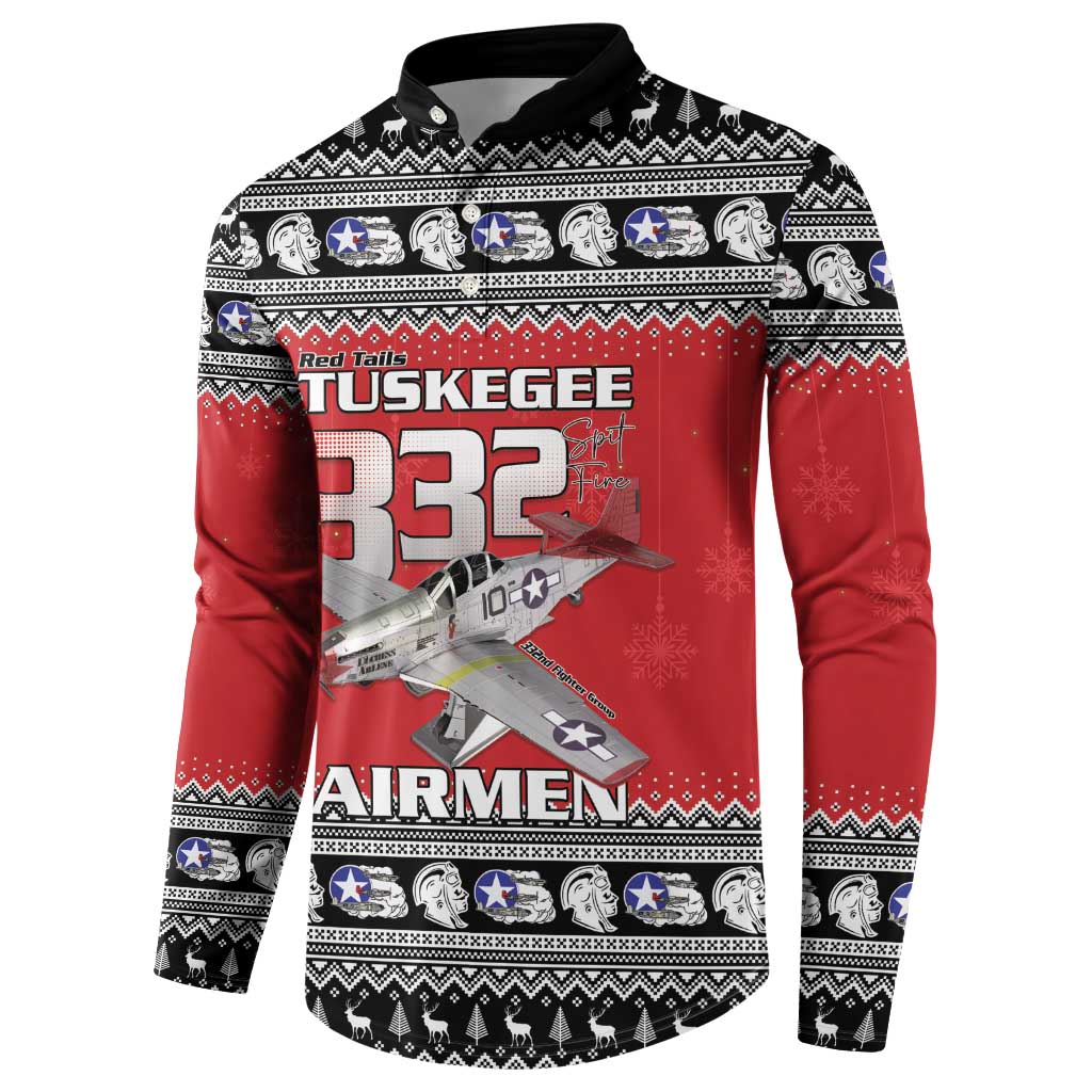 Tuskegee Red Tails Airmen Christmas Button Sweatshirt P-51 Mustang 332nd Fighter Group - Wonder Print Shop