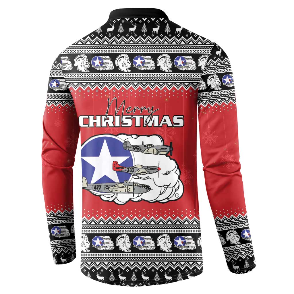 Tuskegee Red Tails Airmen Christmas Button Sweatshirt P-51 Mustang 332nd Fighter Group - Wonder Print Shop
