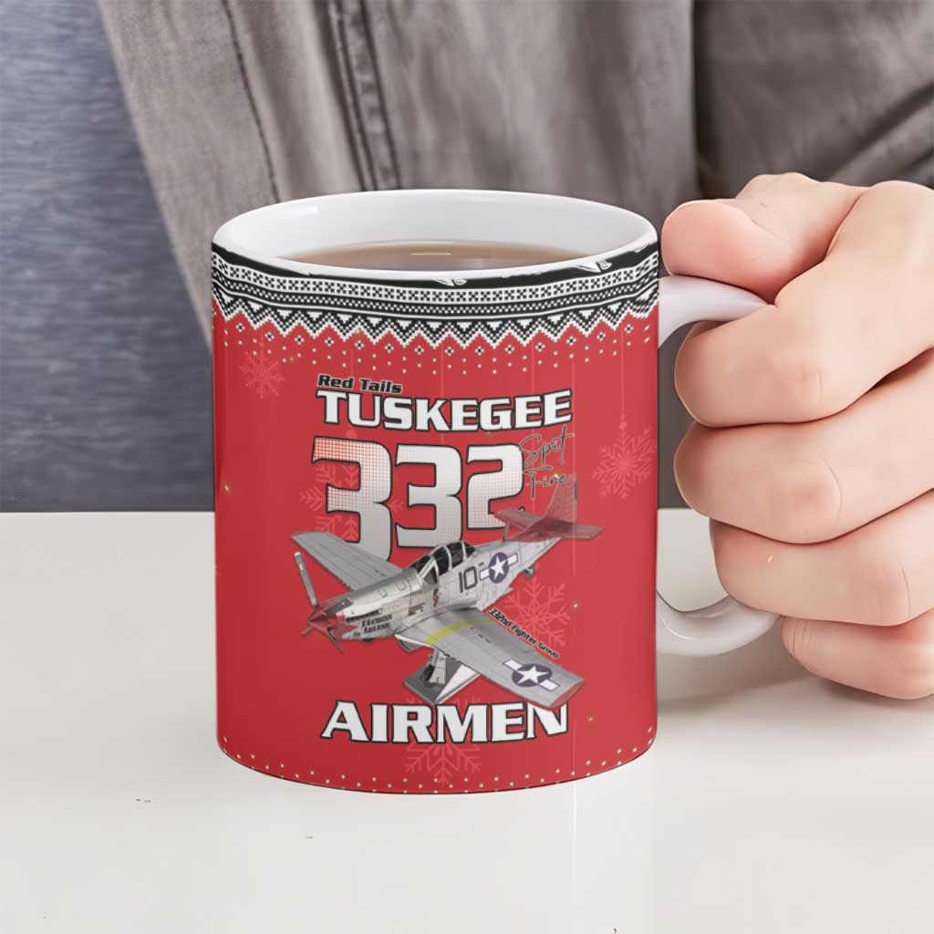 Tuskegee Red Tails Airmen Christmas Ceramic Mug P-51 Mustang 332nd Fighter Group - Wonder Print Shop