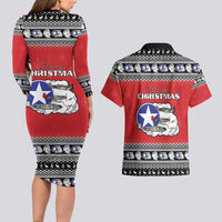 Tuskegee Red Tails Airmen Christmas Couples Matching Long Sleeve Bodycon Dress and Hawaiian Shirt P-51 Mustang 332nd Fighter Group - Wonder Print Shop