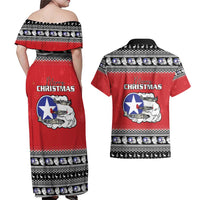 Tuskegee Red Tails Airmen Christmas Couples Matching Off Shoulder Maxi Dress and Hawaiian Shirt P-51 Mustang 332nd Fighter Group - Wonder Print Shop