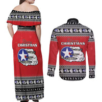 Tuskegee Red Tails Airmen Christmas Couples Matching Off Shoulder Maxi Dress and Long Sleeve Button Shirt P-51 Mustang 332nd Fighter Group - Wonder Print Shop