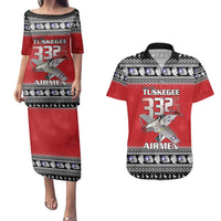 Tuskegee Red Tails Airmen Christmas Couples Matching Puletasi and Hawaiian Shirt P-51 Mustang 332nd Fighter Group - Wonder Print Shop