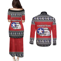 Tuskegee Red Tails Airmen Christmas Couples Matching Puletasi and Long Sleeve Button Shirt P-51 Mustang 332nd Fighter Group - Wonder Print Shop