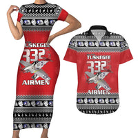 Tuskegee Red Tails Airmen Christmas Couples Matching Short Sleeve Bodycon Dress and Hawaiian Shirt P-51 Mustang 332nd Fighter Group - Wonder Print Shop