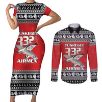 Tuskegee Red Tails Airmen Christmas Couples Matching Short Sleeve Bodycon Dress and Long Sleeve Button Shirt P-51 Mustang 332nd Fighter Group - Wonder Print Shop