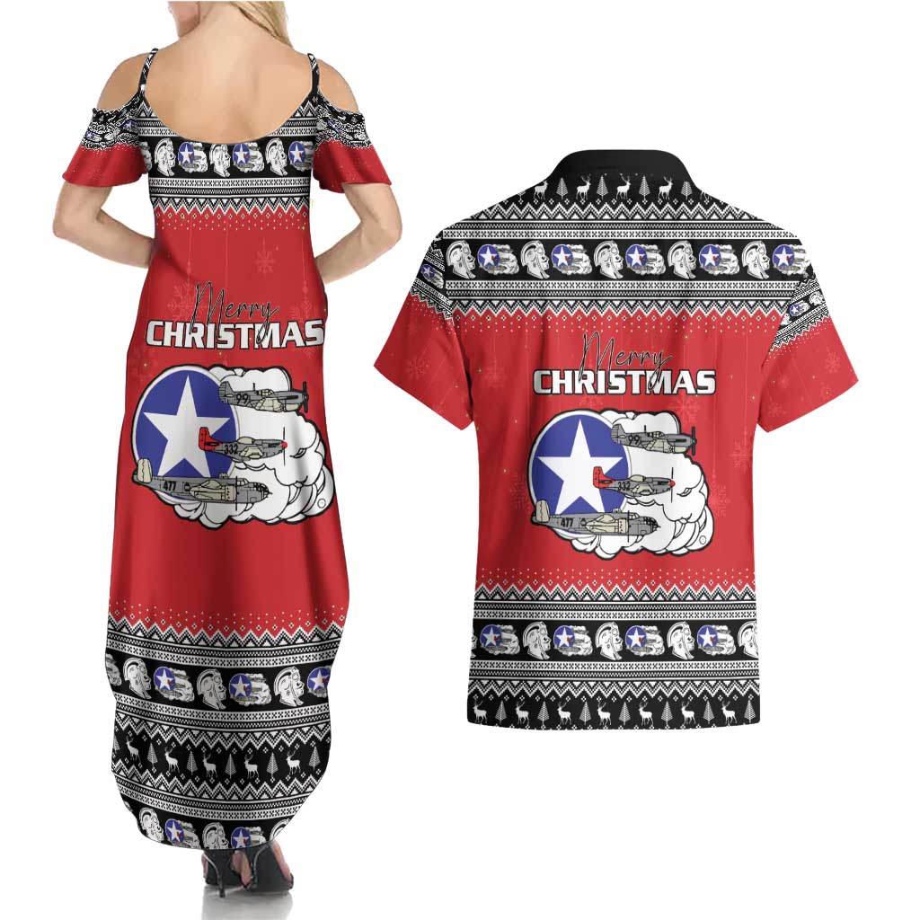 Tuskegee Red Tails Airmen Christmas Couples Matching Summer Maxi Dress and Hawaiian Shirt P-51 Mustang 332nd Fighter Group - Wonder Print Shop