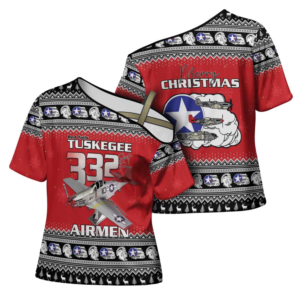 Tuskegee Red Tails Airmen Christmas Cross Shoulder Shirt P-51 Mustang 332nd Fighter Group - Wonder Print Shop