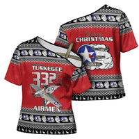 Tuskegee Red Tails Airmen Christmas Cross Shoulder Shirt P-51 Mustang 332nd Fighter Group - Wonder Print Shop