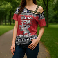 Tuskegee Red Tails Airmen Christmas Cross Shoulder Shirt P-51 Mustang 332nd Fighter Group - Wonder Print Shop
