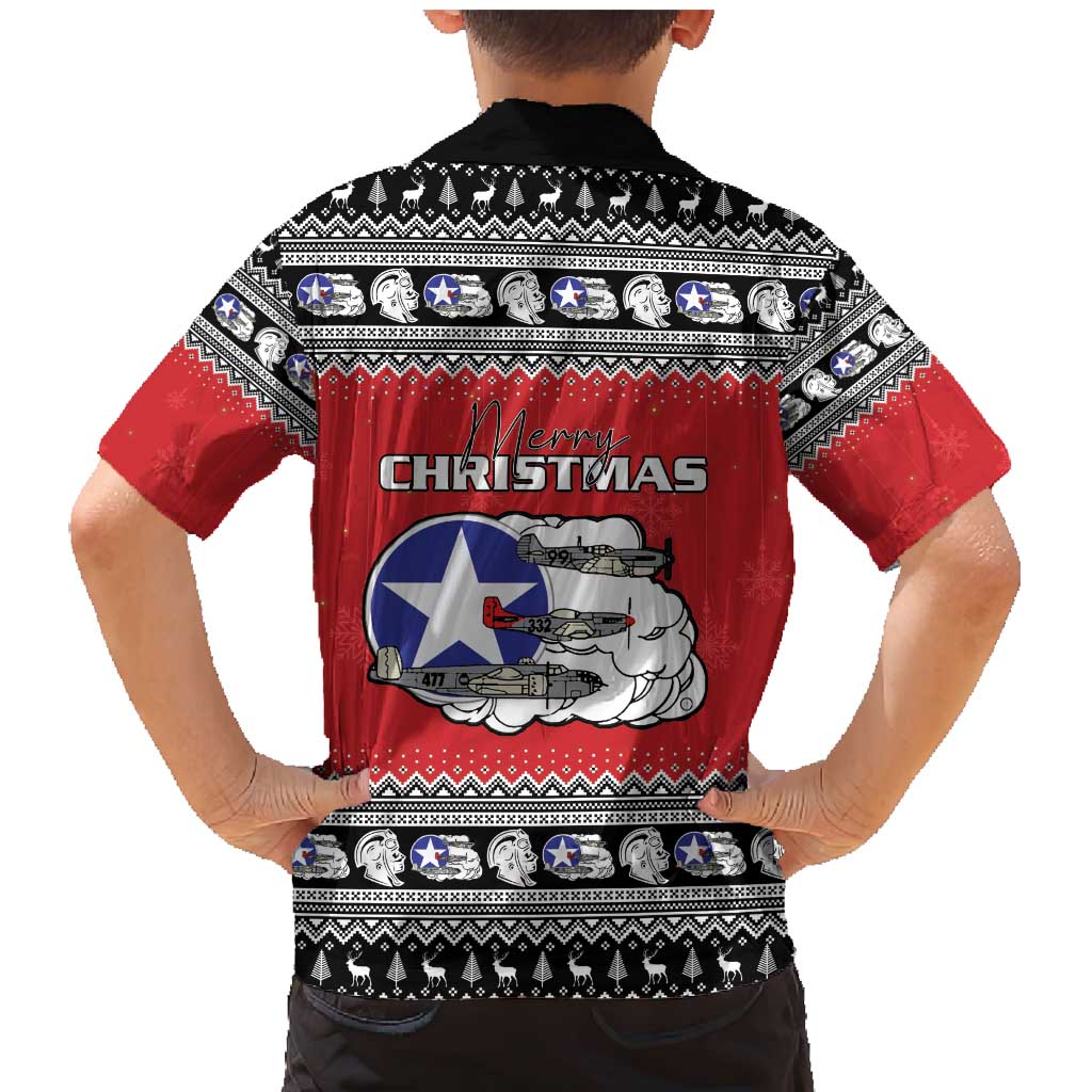 Tuskegee Red Tails Airmen Christmas Family Matching Mermaid Dress and Hawaiian Shirt P-51 Mustang 332nd Fighter Group - Wonder Print Shop
