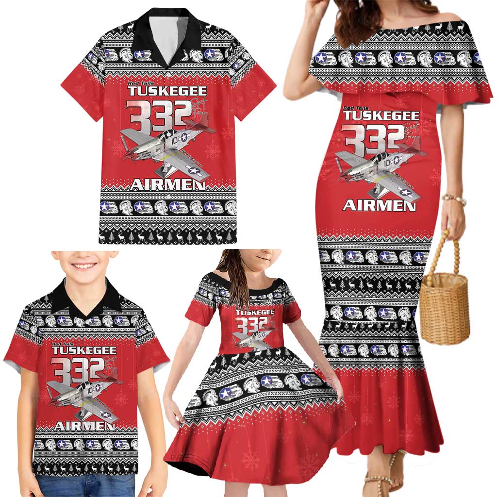 Tuskegee Red Tails Airmen Christmas Family Matching Mermaid Dress and Hawaiian Shirt P-51 Mustang 332nd Fighter Group - Wonder Print Shop