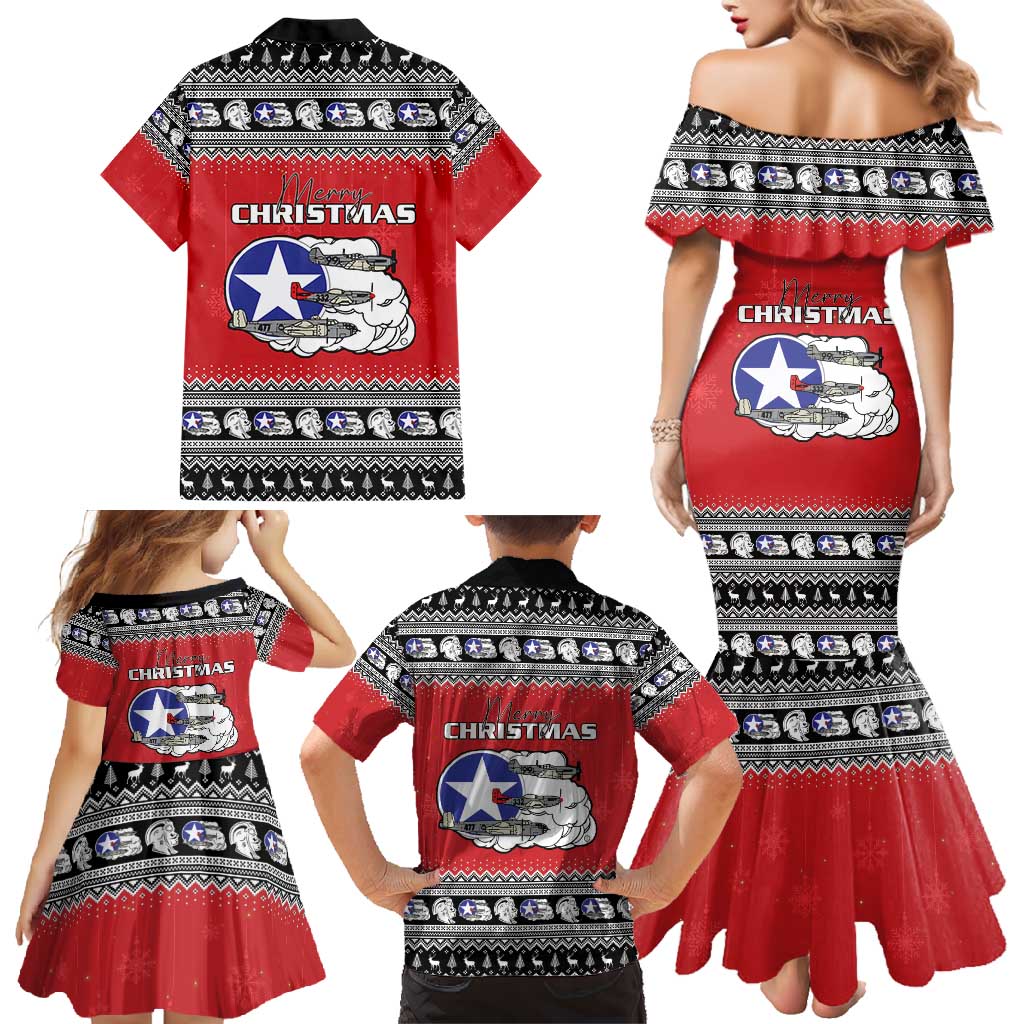 Tuskegee Red Tails Airmen Christmas Family Matching Mermaid Dress and Hawaiian Shirt P-51 Mustang 332nd Fighter Group - Wonder Print Shop