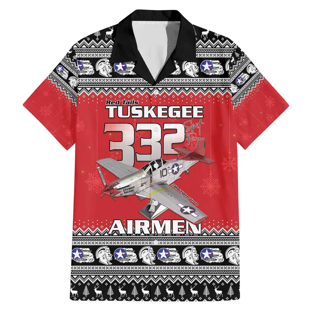 Tuskegee Red Tails Airmen Christmas Family Matching Mermaid Dress and Hawaiian Shirt P-51 Mustang 332nd Fighter Group - Wonder Print Shop