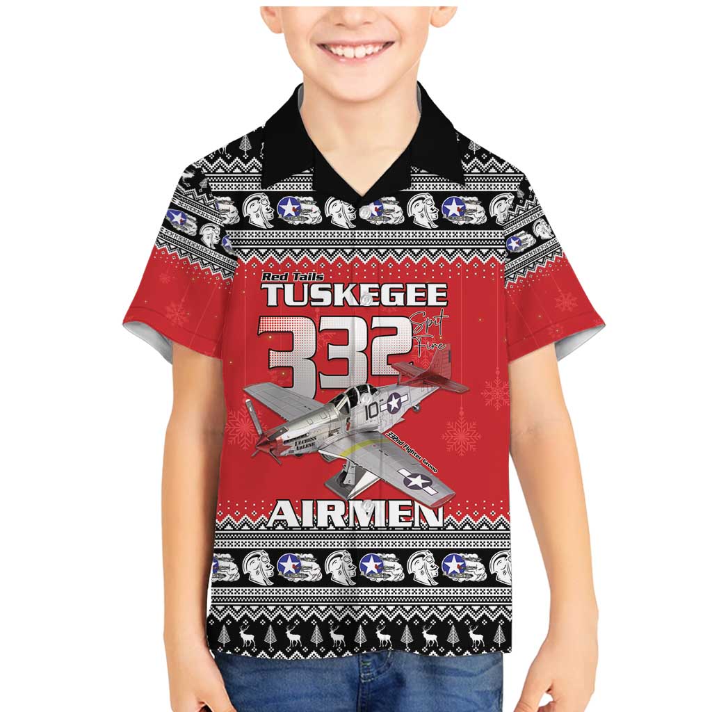 Tuskegee Red Tails Airmen Christmas Family Matching Mermaid Dress and Hawaiian Shirt P-51 Mustang 332nd Fighter Group - Wonder Print Shop