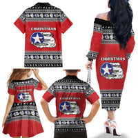 Tuskegee Red Tails Airmen Christmas Family Matching Off The Shoulder Long Sleeve Dress and Hawaiian Shirt P-51 Mustang 332nd Fighter Group - Wonder Print Shop