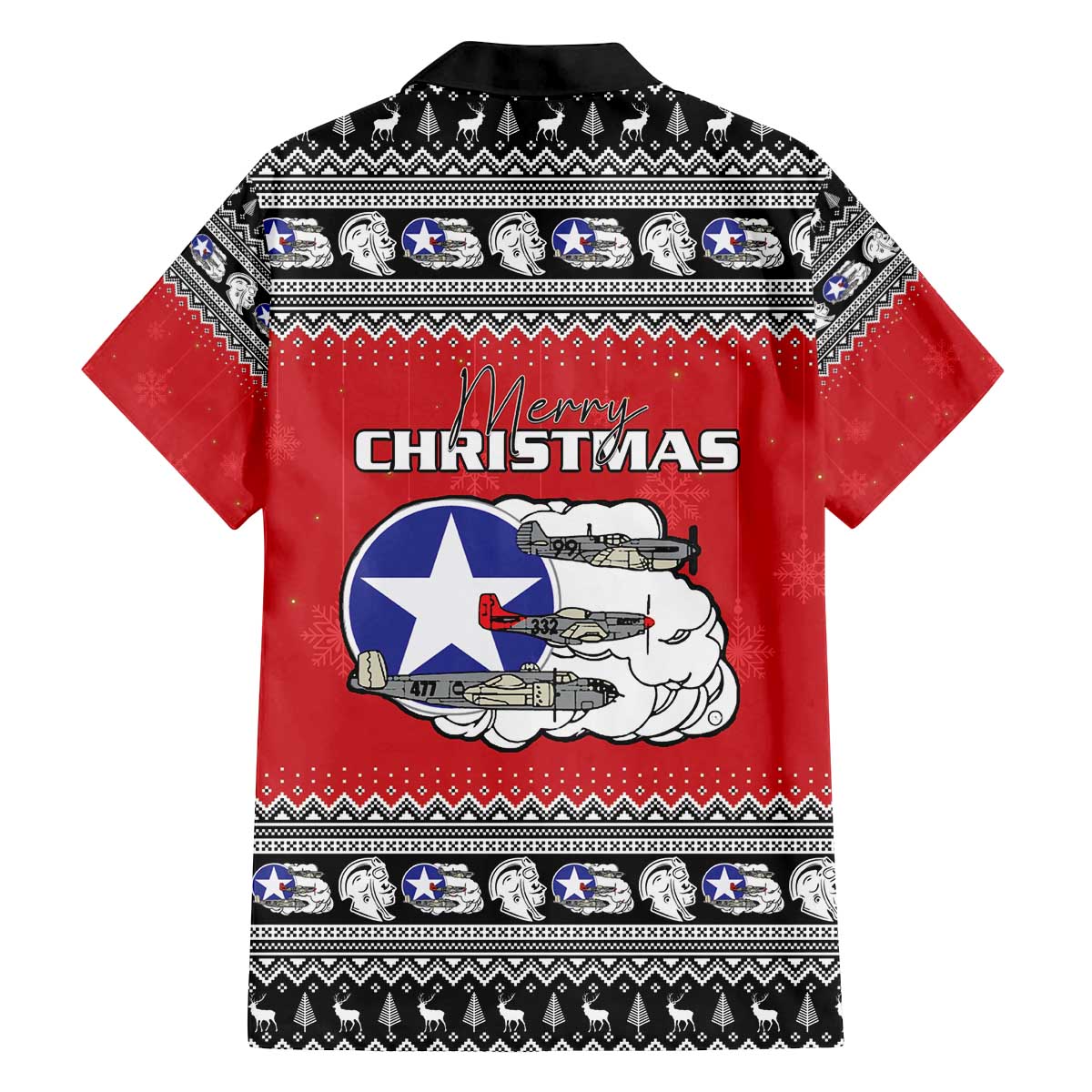 Tuskegee Red Tails Airmen Christmas Family Matching Off The Shoulder Long Sleeve Dress and Hawaiian Shirt P-51 Mustang 332nd Fighter Group - Wonder Print Shop