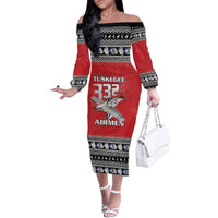 Tuskegee Red Tails Airmen Christmas Family Matching Off The Shoulder Long Sleeve Dress and Hawaiian Shirt P-51 Mustang 332nd Fighter Group - Wonder Print Shop