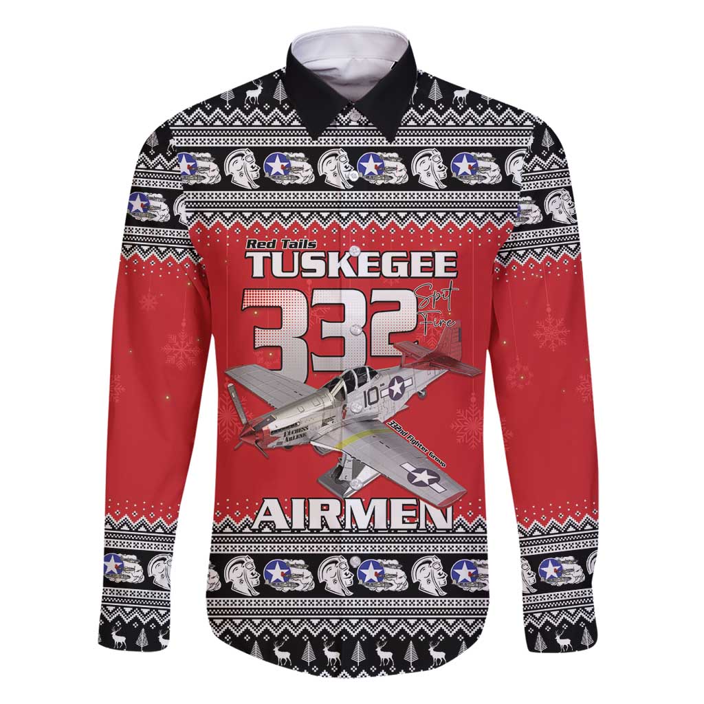 Tuskegee Red Tails Airmen Christmas Family Matching Off Shoulder Maxi Dress and Hawaiian Shirt P-51 Mustang 332nd Fighter Group - Wonder Print Shop