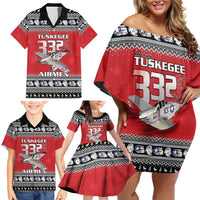 Tuskegee Red Tails Airmen Christmas Family Matching Off Shoulder Short Dress and Hawaiian Shirt P-51 Mustang 332nd Fighter Group - Wonder Print Shop