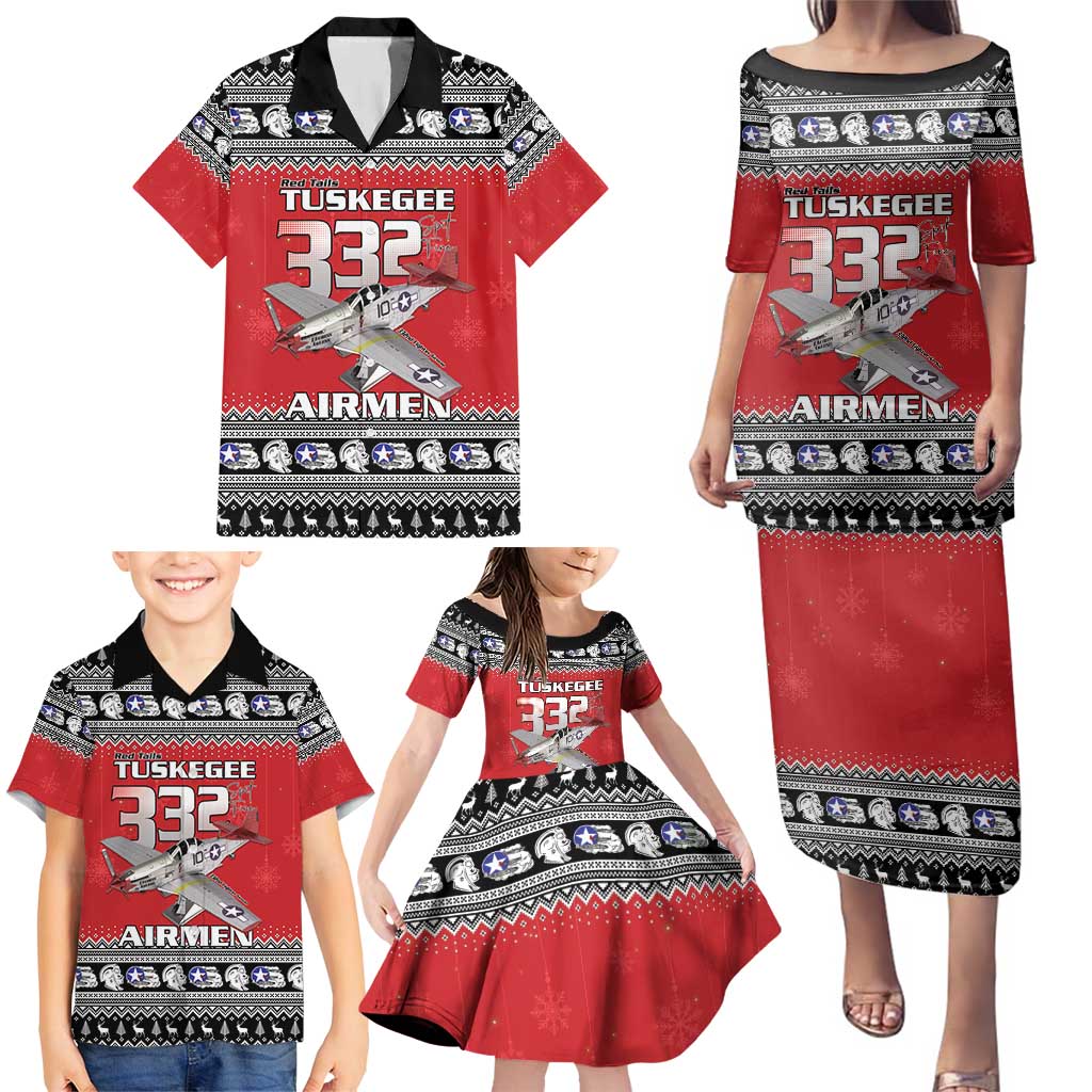 Tuskegee Red Tails Airmen Christmas Family Matching Puletasi and Hawaiian Shirt P-51 Mustang 332nd Fighter Group - Wonder Print Shop