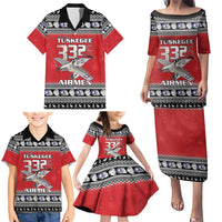 Tuskegee Red Tails Airmen Christmas Family Matching Puletasi and Hawaiian Shirt P-51 Mustang 332nd Fighter Group - Wonder Print Shop