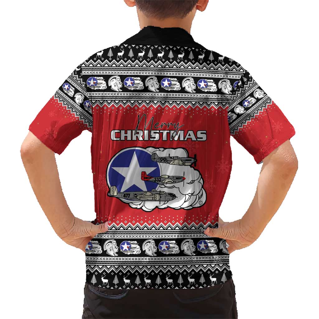 Tuskegee Red Tails Airmen Christmas Family Matching Short Sleeve Bodycon Dress and Hawaiian Shirt P-51 Mustang 332nd Fighter Group - Wonder Print Shop