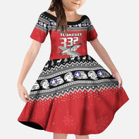 Tuskegee Red Tails Airmen Christmas Family Matching Short Sleeve Bodycon Dress and Hawaiian Shirt P-51 Mustang 332nd Fighter Group - Wonder Print Shop
