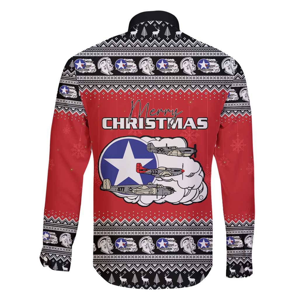 Tuskegee Red Tails Airmen Christmas Family Matching Short Sleeve Bodycon Dress and Hawaiian Shirt P-51 Mustang 332nd Fighter Group - Wonder Print Shop