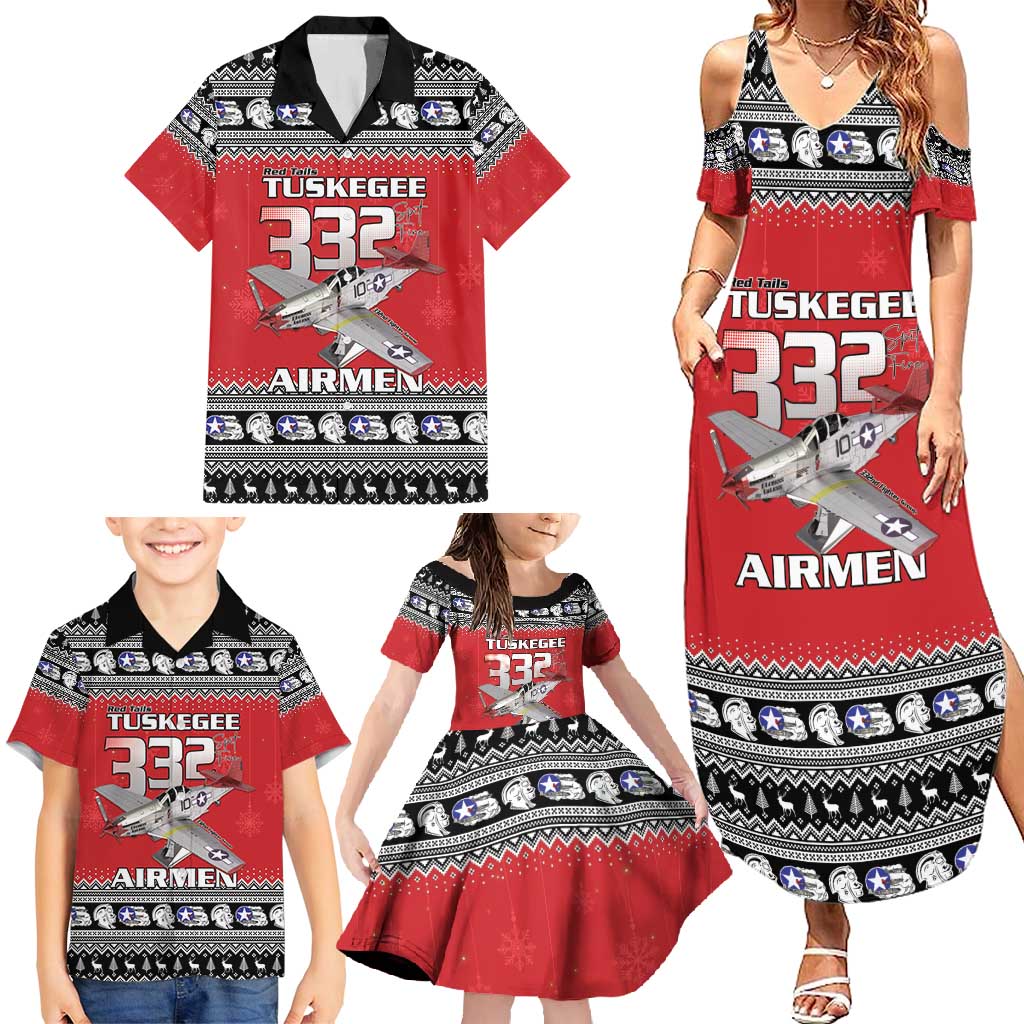 Tuskegee Red Tails Airmen Christmas Family Matching Summer Maxi Dress and Hawaiian Shirt P-51 Mustang 332nd Fighter Group - Wonder Print Shop