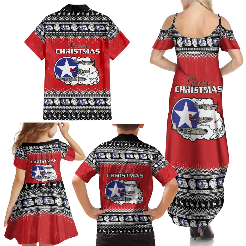Tuskegee Red Tails Airmen Christmas Family Matching Summer Maxi Dress and Hawaiian Shirt P-51 Mustang 332nd Fighter Group - Wonder Print Shop