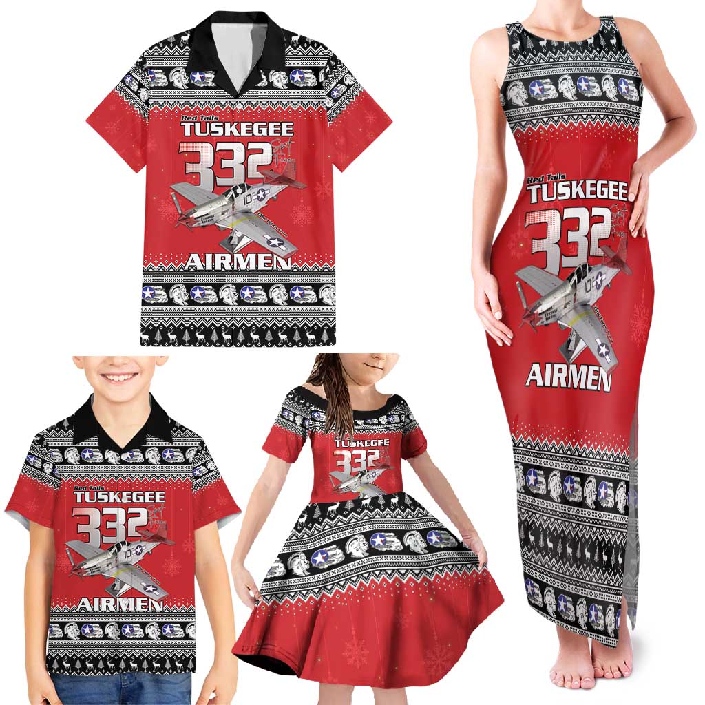 Tuskegee Red Tails Airmen Christmas Family Matching Tank Maxi Dress and Hawaiian Shirt P-51 Mustang 332nd Fighter Group - Wonder Print Shop
