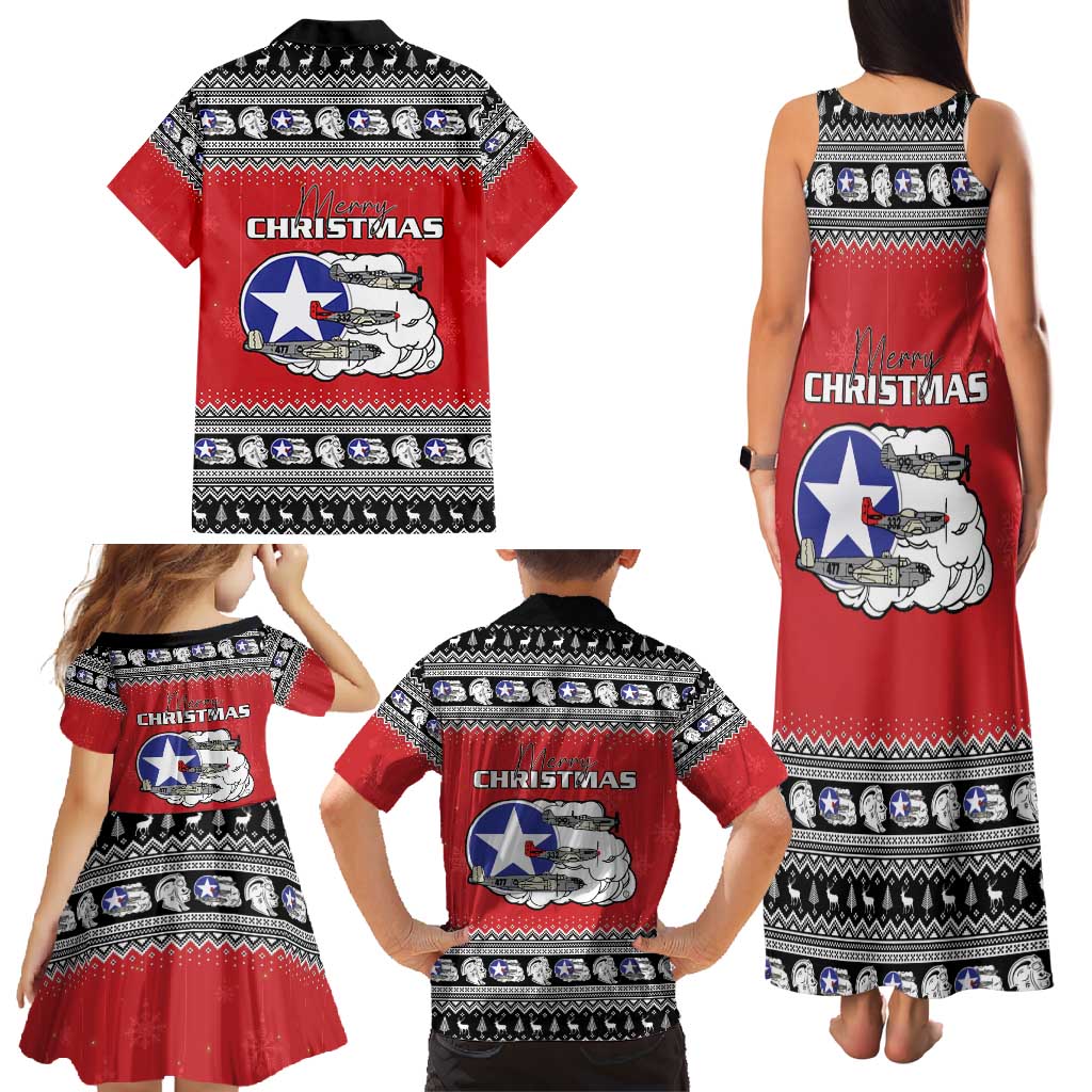 Tuskegee Red Tails Airmen Christmas Family Matching Tank Maxi Dress and Hawaiian Shirt P-51 Mustang 332nd Fighter Group - Wonder Print Shop