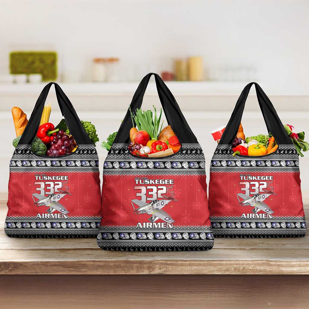 Tuskegee Red Tails Airmen Christmas Grocery Bag P-51 Mustang 332nd Fighter Group - Wonder Print Shop