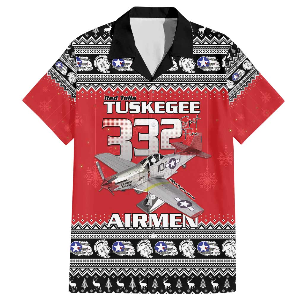 Tuskegee Red Tails Airmen Christmas Hawaiian Shirt P-51 Mustang 332nd Fighter Group - Wonder Print Shop