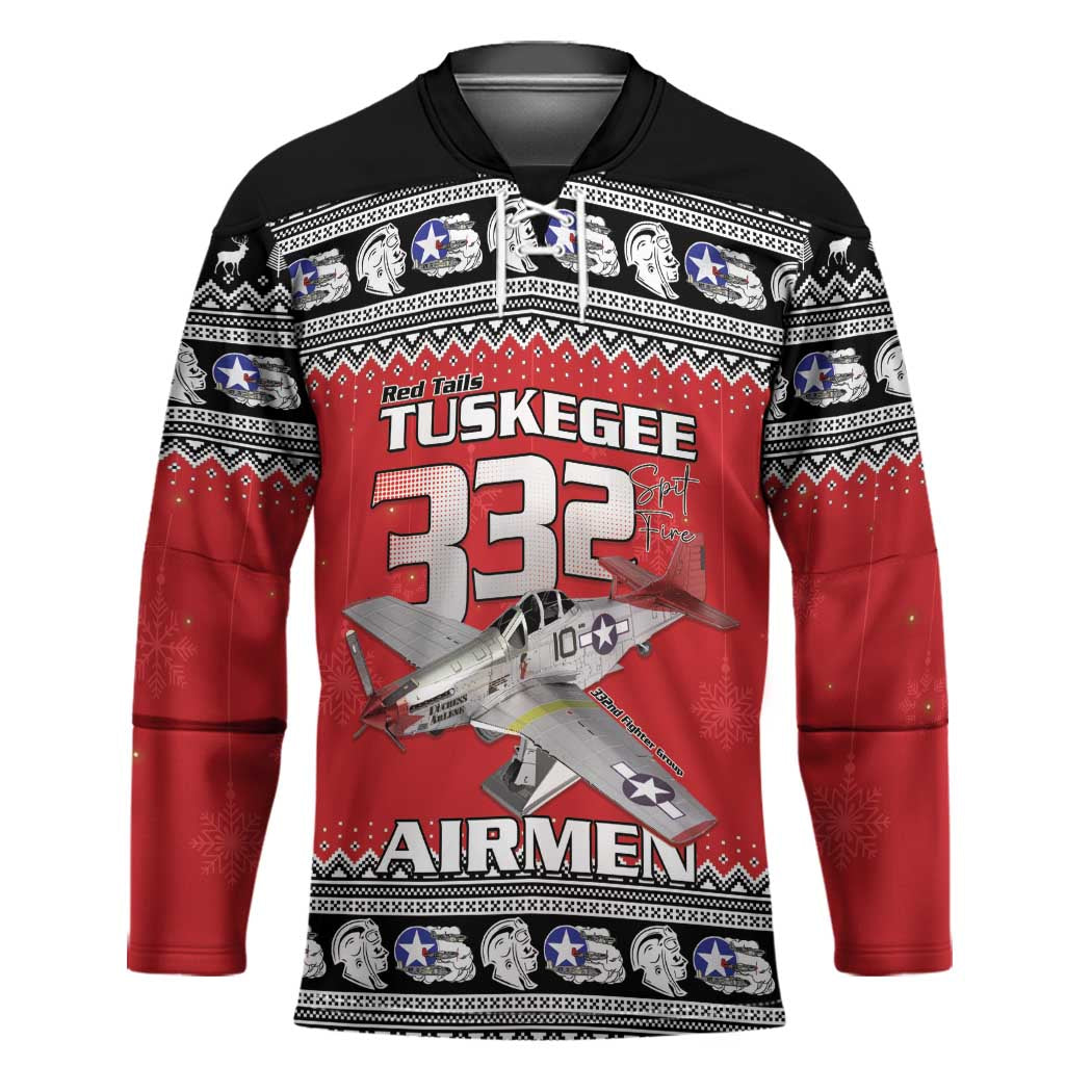 Tuskegee Red Tails Airmen Christmas Hockey Jersey P-51 Mustang 332nd Fighter Group - Wonder Print Shop