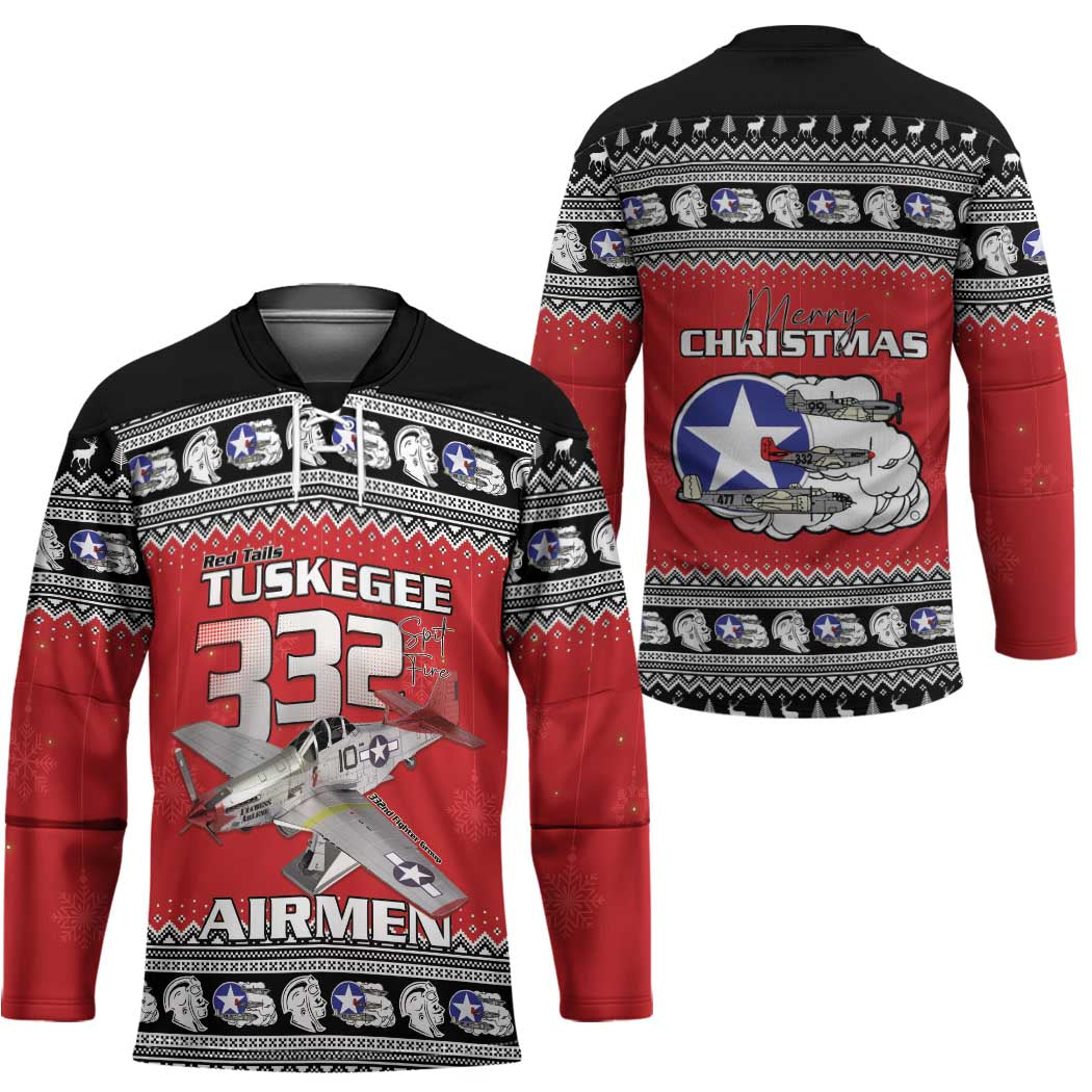 Tuskegee Red Tails Airmen Christmas Hockey Jersey P-51 Mustang 332nd Fighter Group - Wonder Print Shop