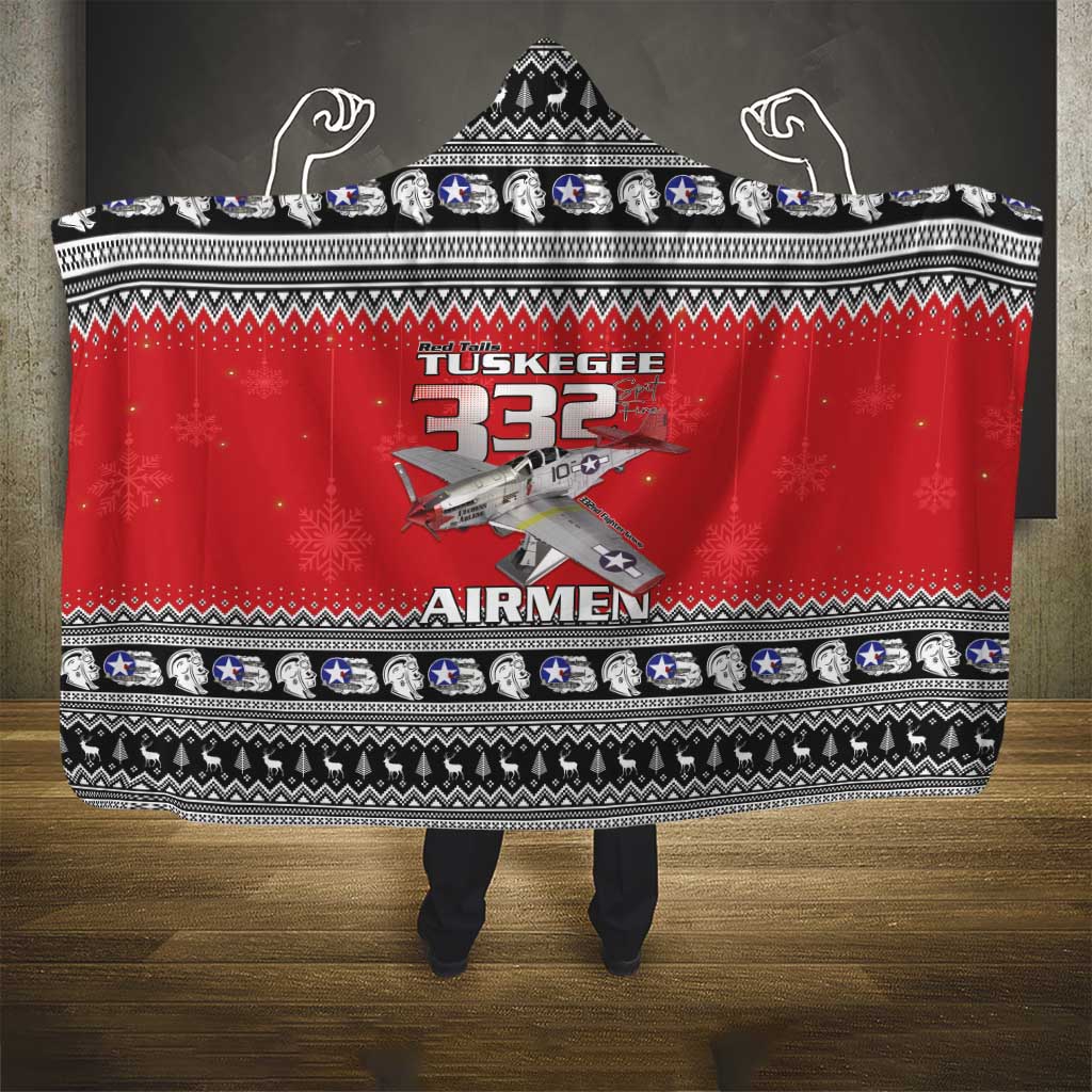 Tuskegee Red Tails Airmen Christmas Hooded Blanket P-51 Mustang 332nd Fighter Group - Wonder Print Shop